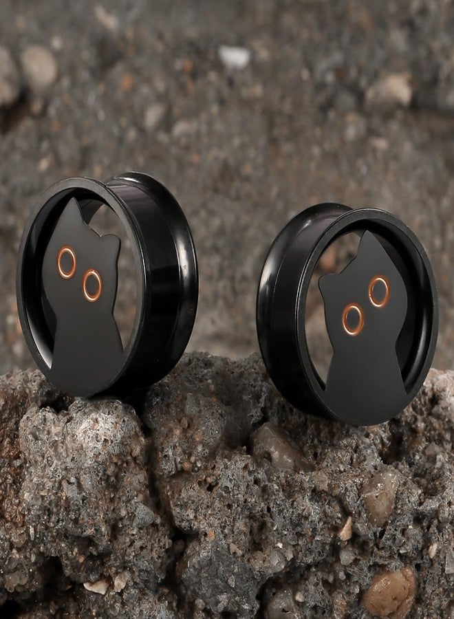 Earblity 2 PCS Black gauges cute cat 00g/10mm Ear Tunnels Plugs 316 Stainless Steel Bld Ear Weight Plugs Hypoallergenic expander Piercing Body Jewelry women and men - Image 3
